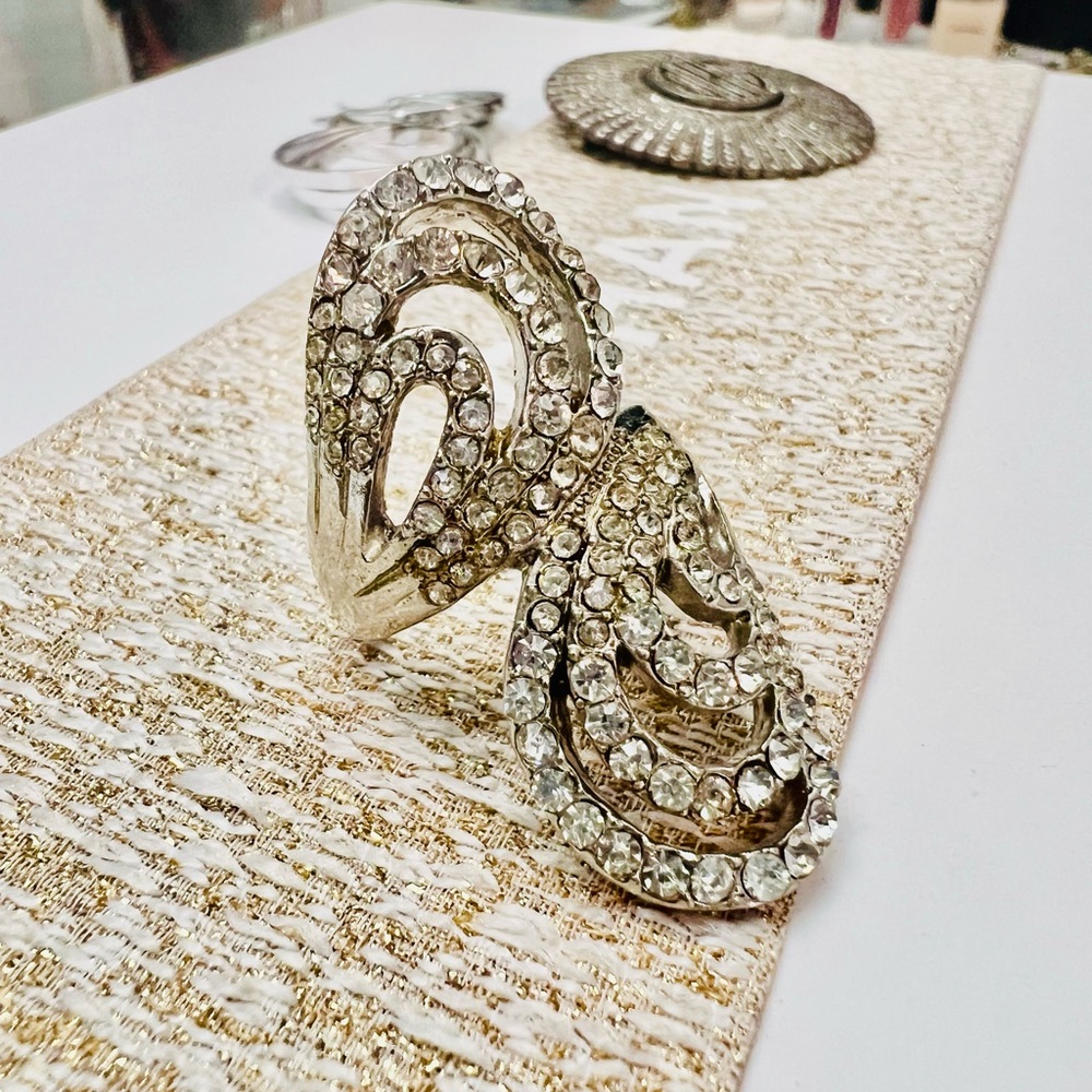 Unique Vintage Silver Crystal Statement Ring Size… - image 4